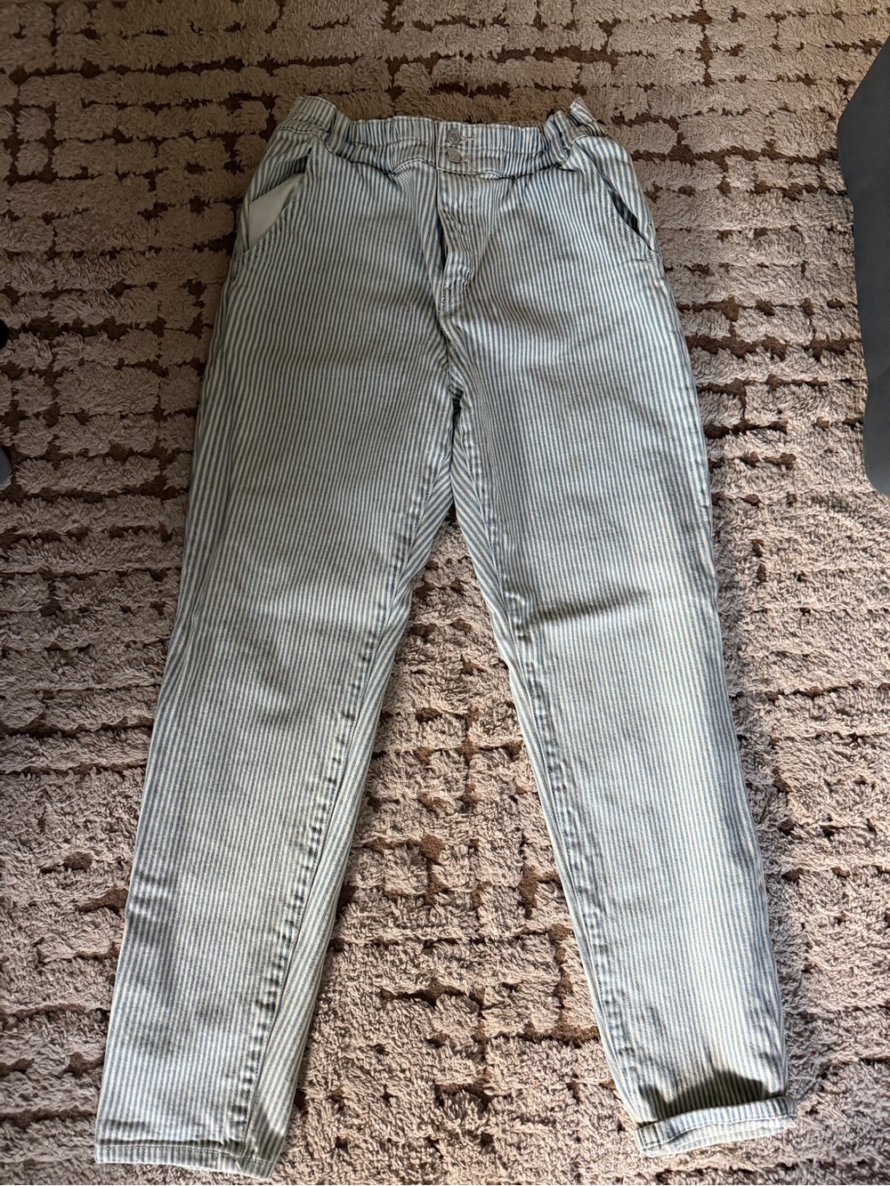 Kancan Striped Casual Tapered Pants in Light Blue & White